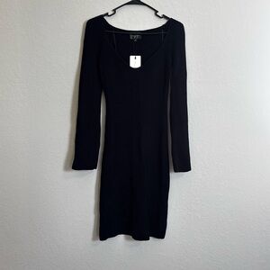 Elegant Black Long Sleeve Sweater Dress